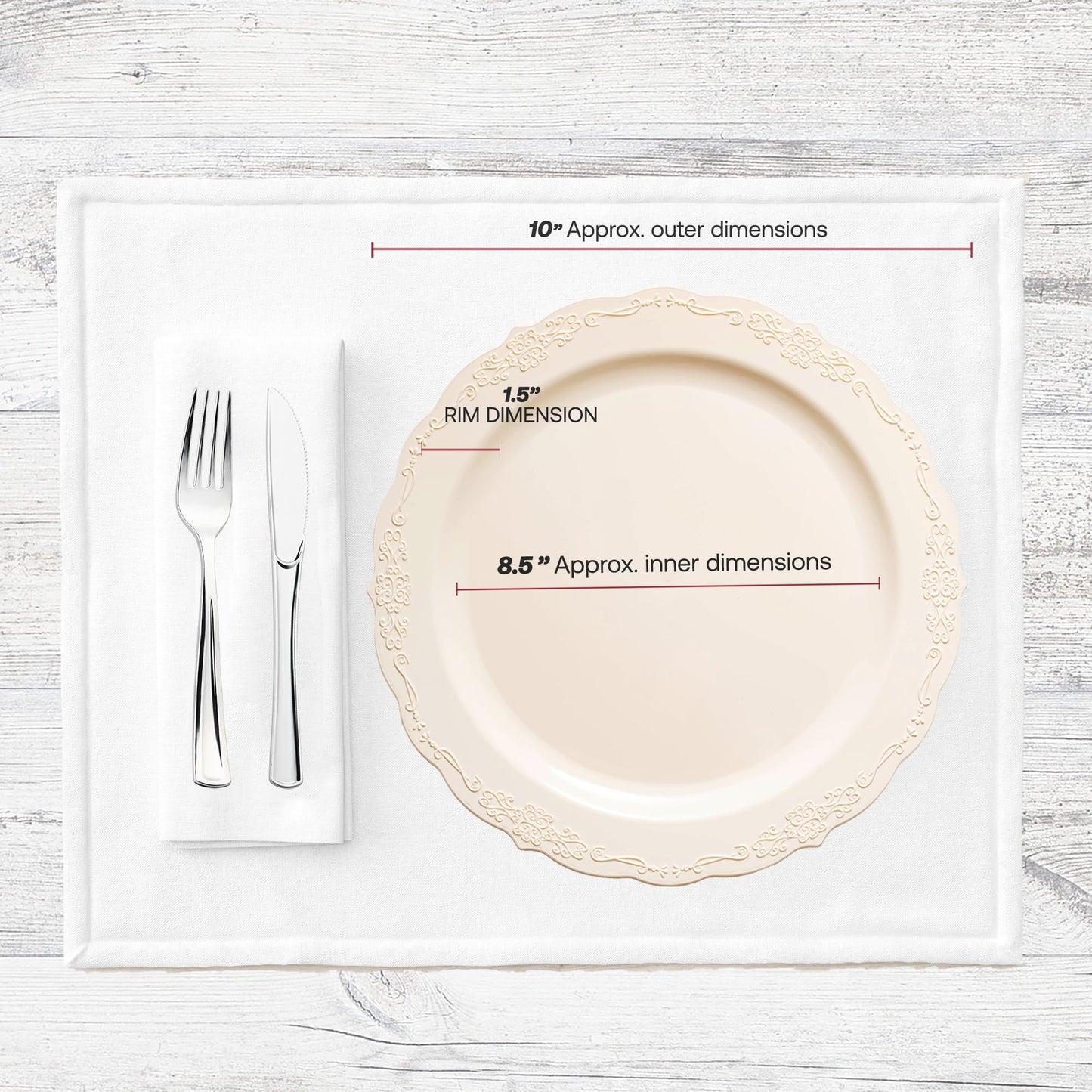 Smarty Had A Party Ivory Scalloped Plastic Dinner Plates 10 inch (120 Pieces) - Heavy Duty Disposable Plates for Wedding - Fancy Upscale Disposable