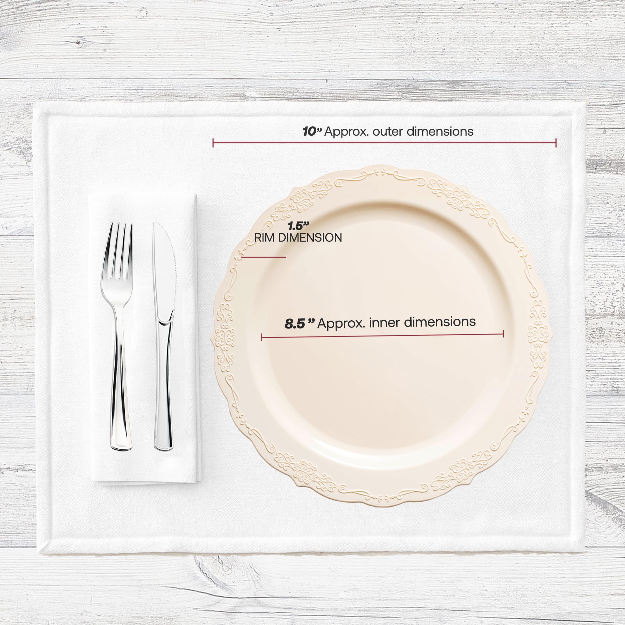 Smarty Had A Party Ivory Scalloped Plastic Dinner Plates 10 inch (120 Pieces) - Heavy Duty Disposable Plates for Wedding - Fancy Upscale Disposable
