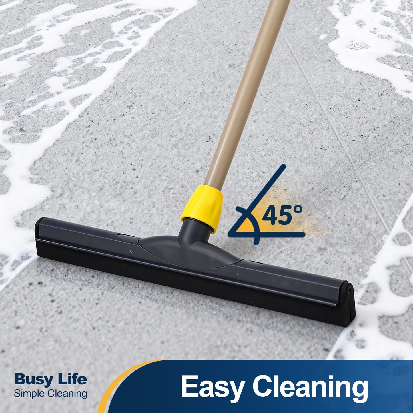 Yocada Floor Squeegee Scrubber Adjustable Telescopic Pole Heavy Duty Household Broom EVA Foam Blade for Garage Courtyard Shower Bathroom Floor Marble
