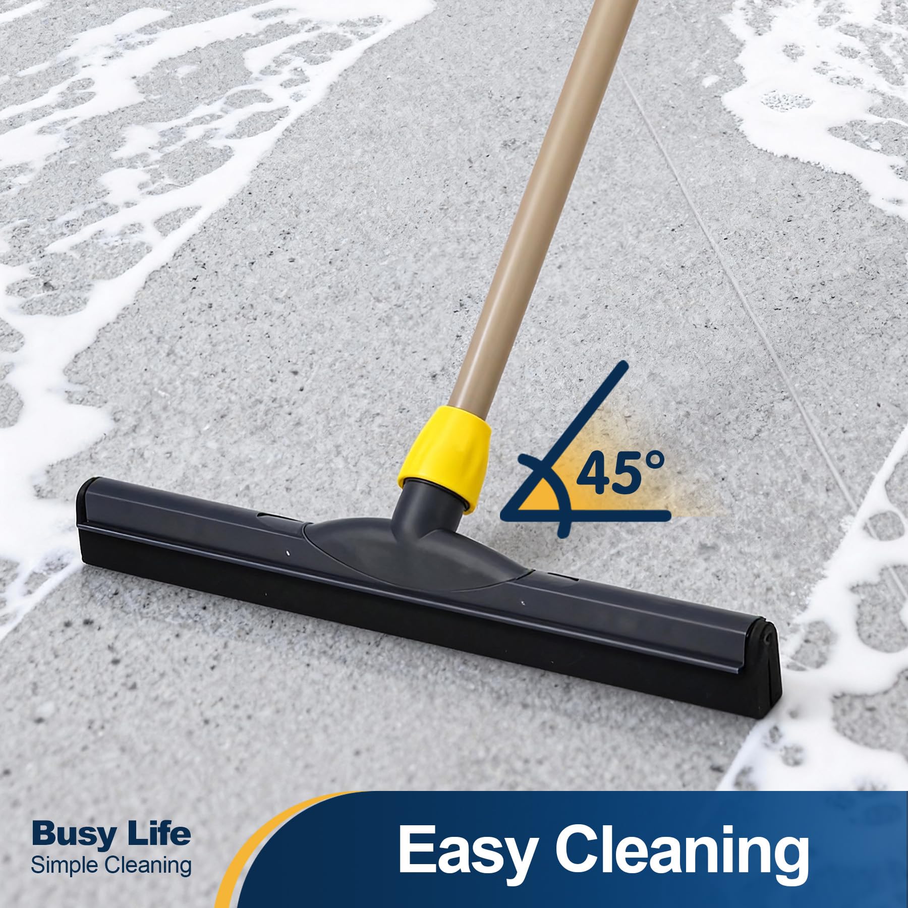 Yocada Floor Squeegee Scrubber Adjustable Telescopic Pole Heavy Duty Household Broom EVA Foam Blade for Garage Courtyard Shower Bathroom Floor Marble