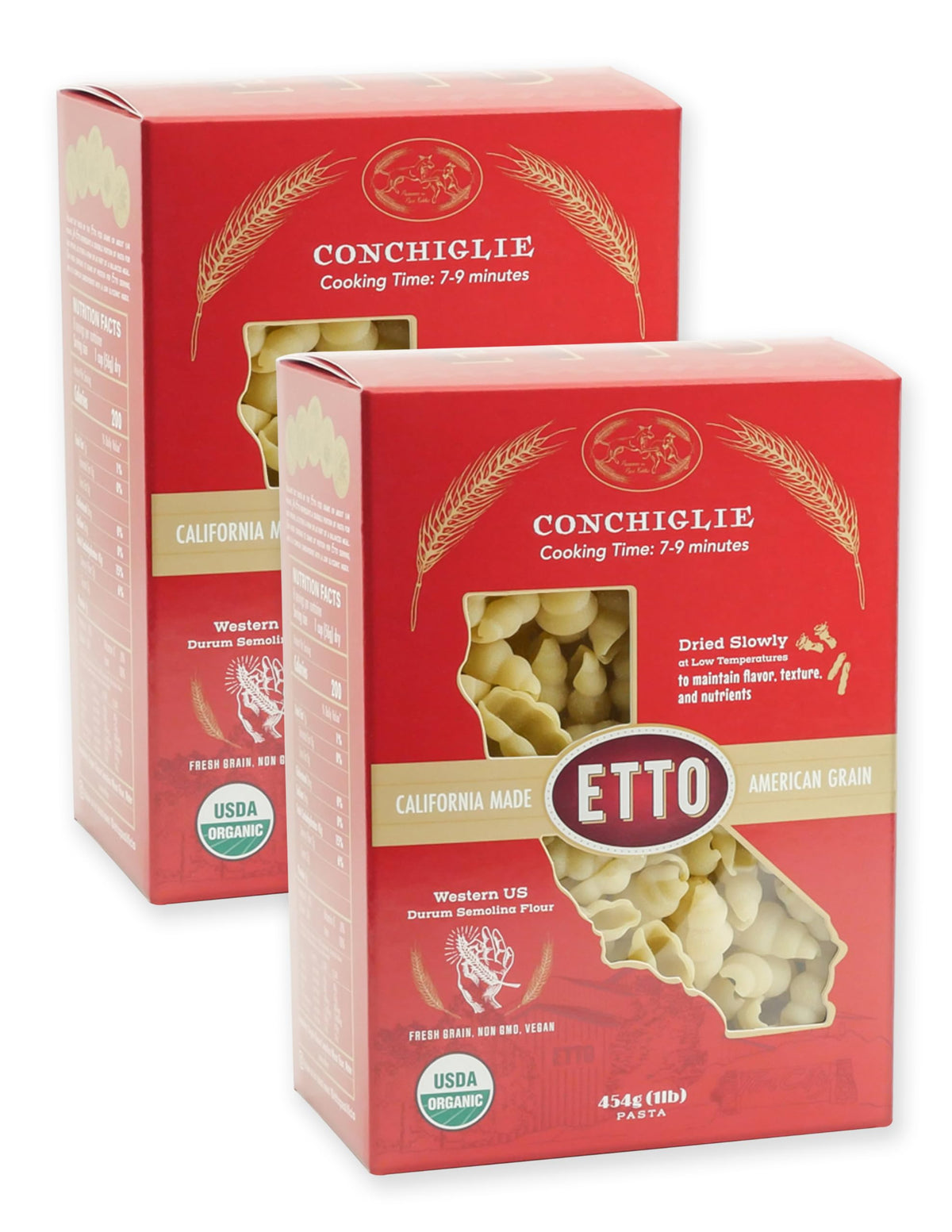 Etto Pasta- Organic Conchiglie Pasta- Single Ingredient- Non-GMO Pasta- Vegan, Vegetarian, Organic Pasta. Protein-rich, All Natural- Durum Wheat