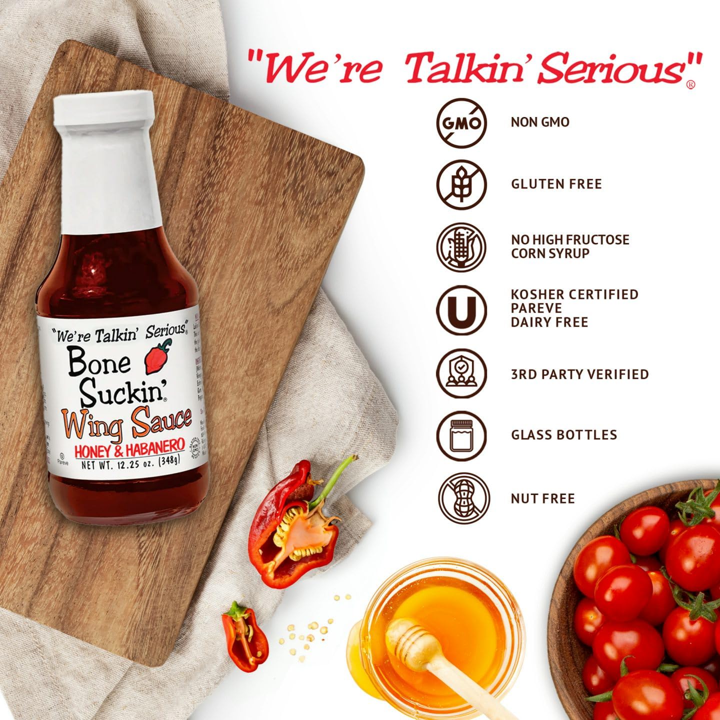 Bone Suckin' Honey & Habanero Wing Sauce: For Chicken Wings, Turkey Wings & Also Great For Ribs, Chicken, Pork, Beef - Gluten Free, Sweetened