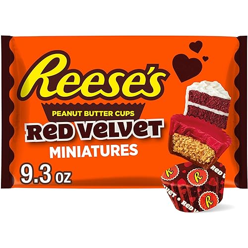 REESE'S Miniatures Red Velvet Flavored Milk Chocolate Peanut Butter Cups, Valentine's Candy Bag, 9.3 oz