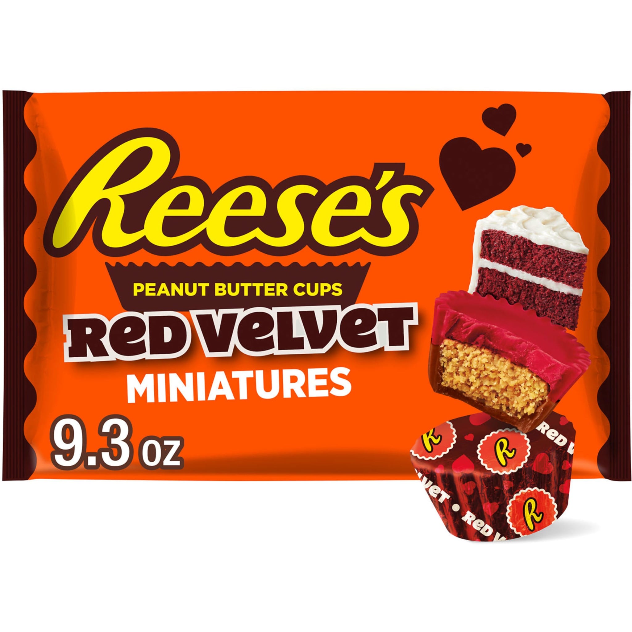 REESE'S Miniatures Red Velvet Flavored Milk Chocolate Peanut Butter Cups, Valentine's Candy Bag, 9.3 oz