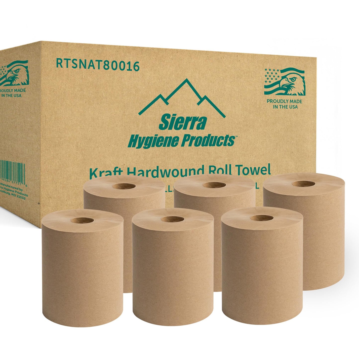 Sierra Hygiene 1-Ply Natural (Kraft) Roll Towels, 8” x 800’, Hardwound Universal Paper Towel Rolls for Commercial Restrooms, Restaurants, Schools