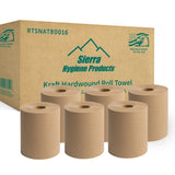 Sierra Hygiene 1-Ply Natural (Kraft) Roll Towels, 8” x 800’, Hardwound Universal Paper Towel Rolls for Commercial Restrooms, Restaurants, Schools