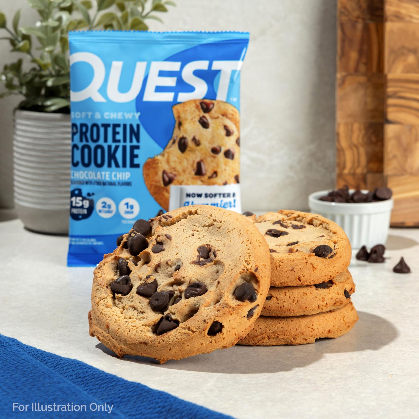Quest Nutrition Chocolate Chip Protein Cookie, 15g Protein, 1g Sugar, 2g Net Carbs, Keto Friendly, High Protein, Low Carb; 4 Count
