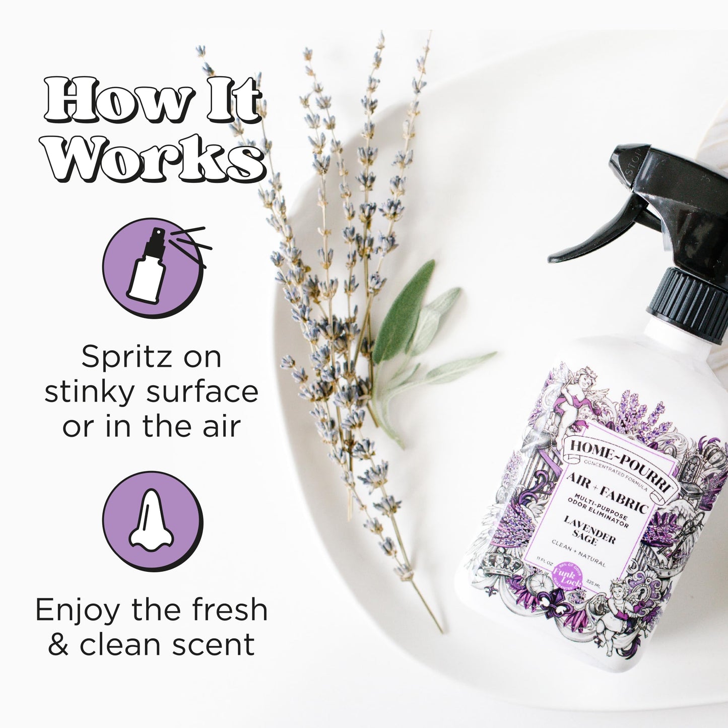 Home-Pourri Air + Fabric Multi-Purpose Odor Freshener Spray, 11 Fl Oz, Up to 570 Uses, Lavender Sage Scent, Room Deodorizer with Essential Oils