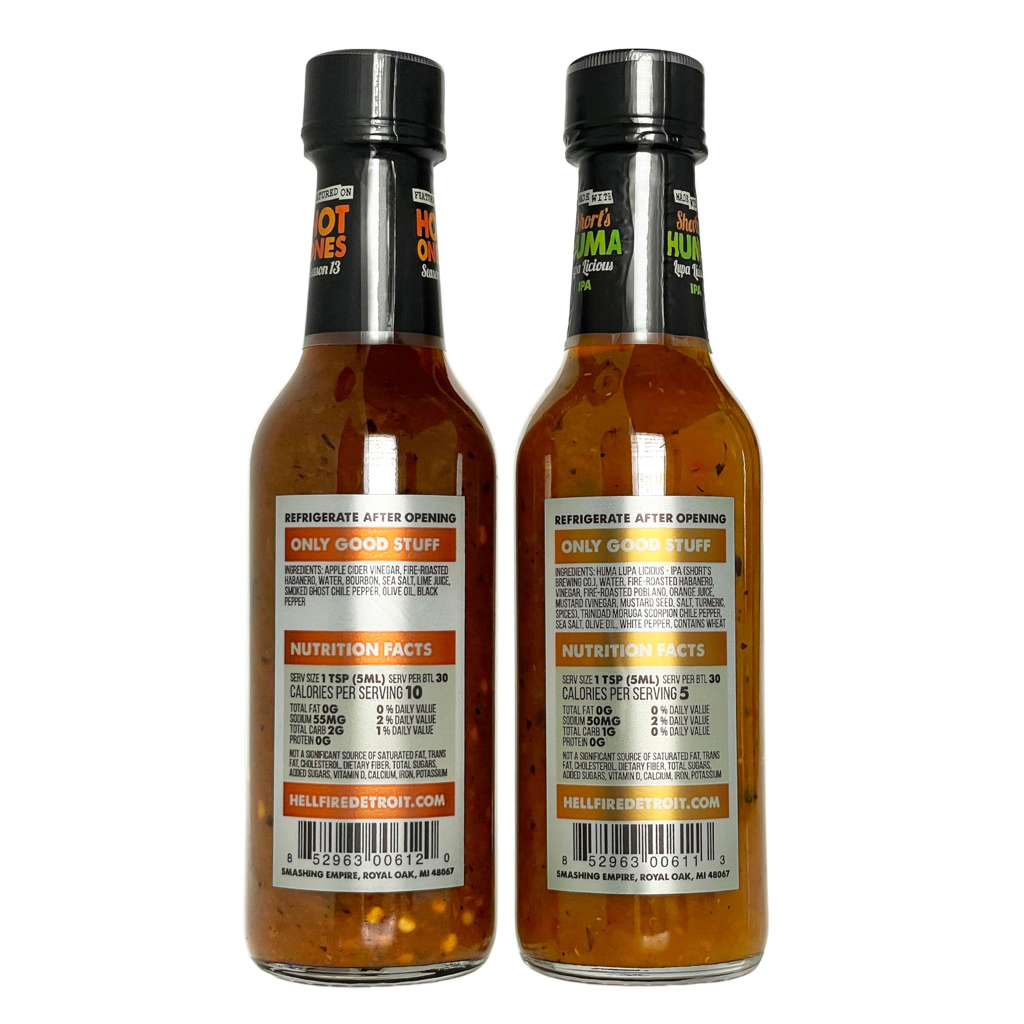Hell Fire Detroit Bourbon & Beer Combo (Extra hot) Hot Sauce, Crafted with Fresh, Fire-Roasted Chile Peppers, All-Natural, Vegan, Gluten-Free, Low