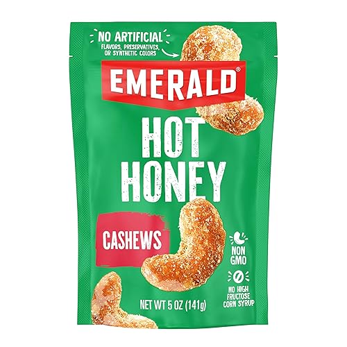 Emerald Nuts Hot Honey Cashews (1-Pack) | 5oz Resealable Bag | Kosher Dairy Certified, Non-GMO, Contains No Artificial Preservatives, Flavors or