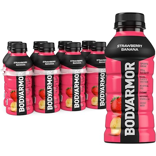 BODYARMOR Sports Drink, Strawberry Banana, Electrolyte Drink Hydration, 12 Fl Oz Bottles (8 Pack), Flavored Coconut Water with B Vitamins
