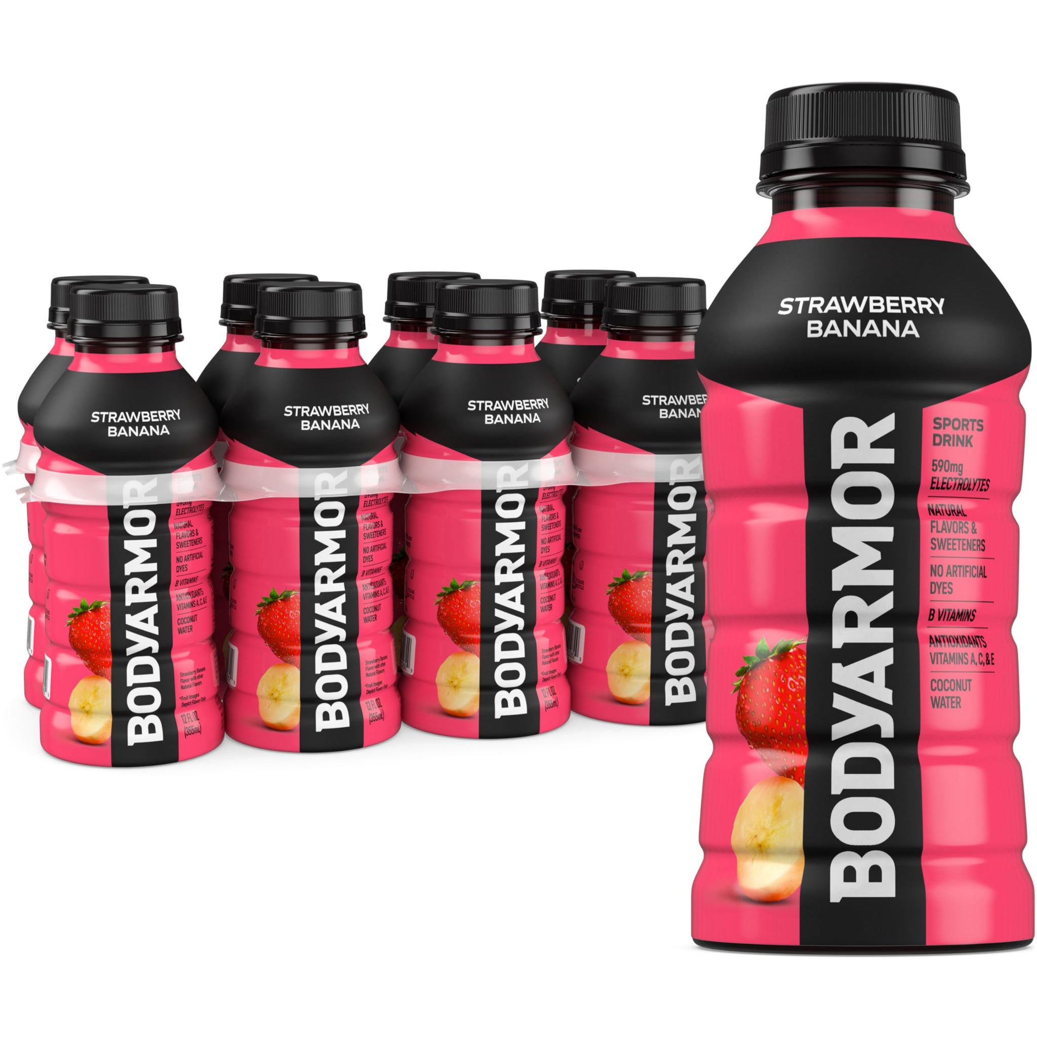 BODYARMOR Sports Drink, Strawberry Banana, Electrolyte Drink Hydration, 12 Fl Oz Bottles (8 Pack), Flavored Coconut Water with B Vitamins