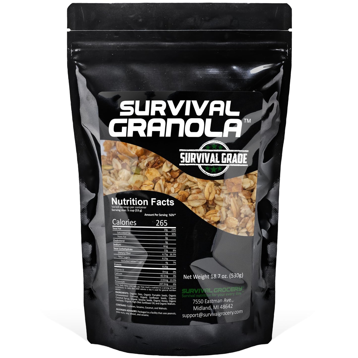Survival Grocery Survival Granola™ - Organic High Protein Granola, Non-GMO, Gluten Free, No Refined Sugars or Artificial Sweeteners