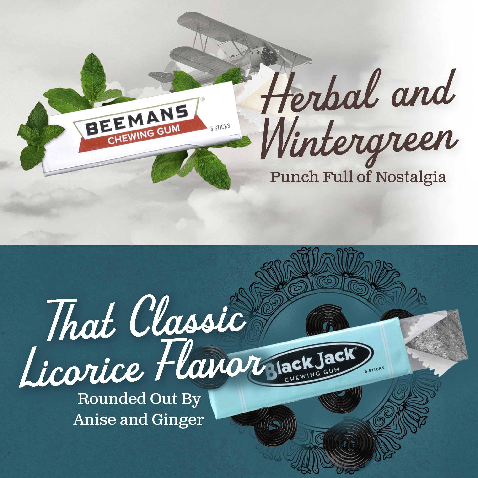 Gerrit's 20 Count Variety Gum Pack - Clove, Beeman's, Teaberry, & Black Jack Nostalgic Chewing Gum Bulk Pack, Old-Fashioned Candy, 4 Flavors, Old