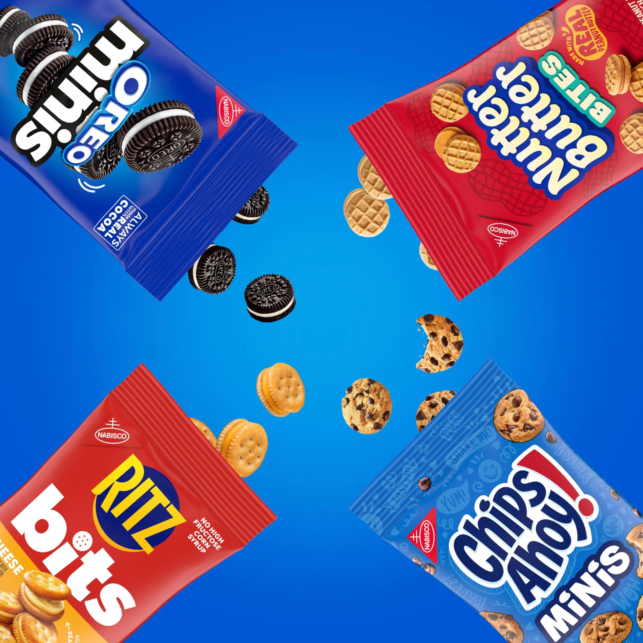 OREO Minis Cookies, CHIPS AHOY! Minis Cookies, Nutter Butter Bites & RITZ Bits Cheese Crackers Variety Pack, 15 Snack Packs