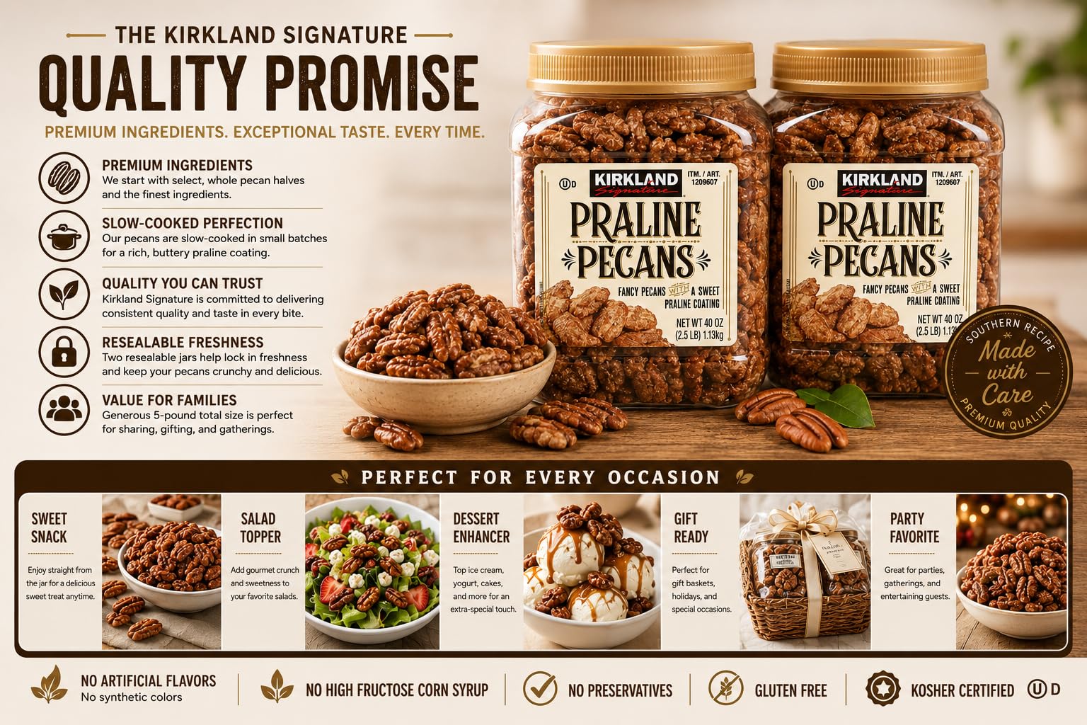 Kirkland Signature Praline Pecans 2.5lb (Family Bundle) Pack of 2