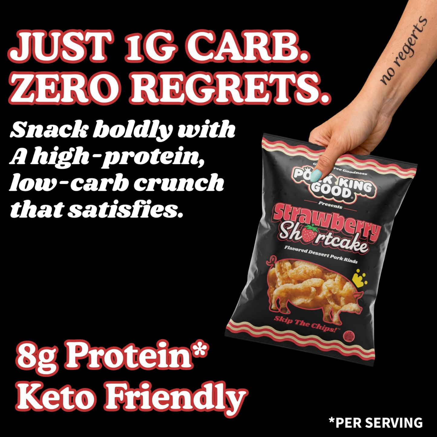 Pork King Good Strawberry Shortcake Pork Rinds (4 Pack), 3 oz Dessert Flavored Chicharrones, Low Carb and Gluten Free Snacks