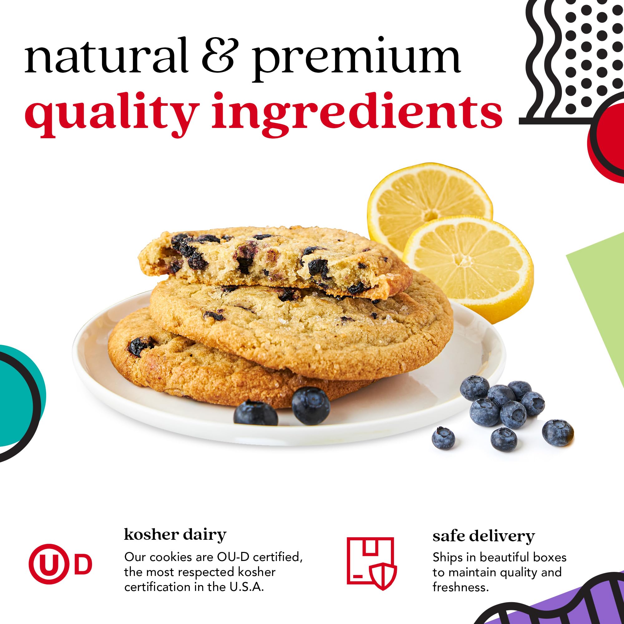 David's Cookies Fresh Baked Decadent Jumbo Lemon Blueberry Gourmet Cookies - 2lb Gift Basket Tin with 8 Large Lemon Blueberry Cookies - Bakery-Style