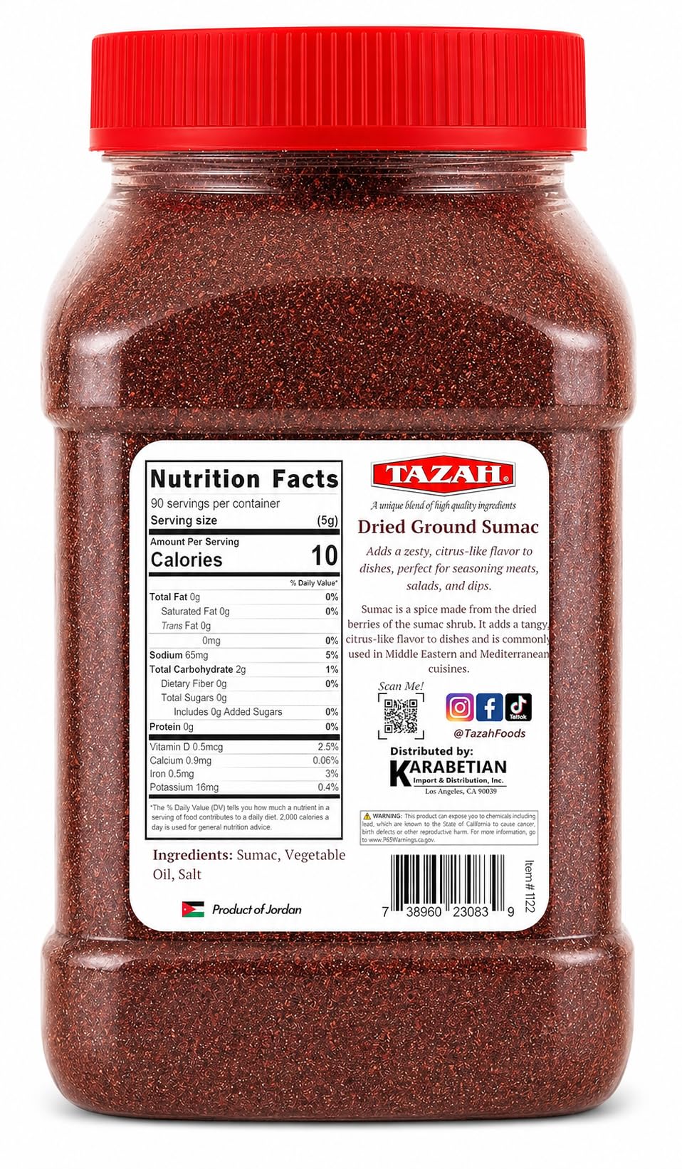 Tazah Sumac Spice 1 lb, Ground Sumac Seasoning from Jordan, Tangy Middle Eastern Spice for Mediterranean Cooking, Marinades, Kabobs, Salads and Hummus