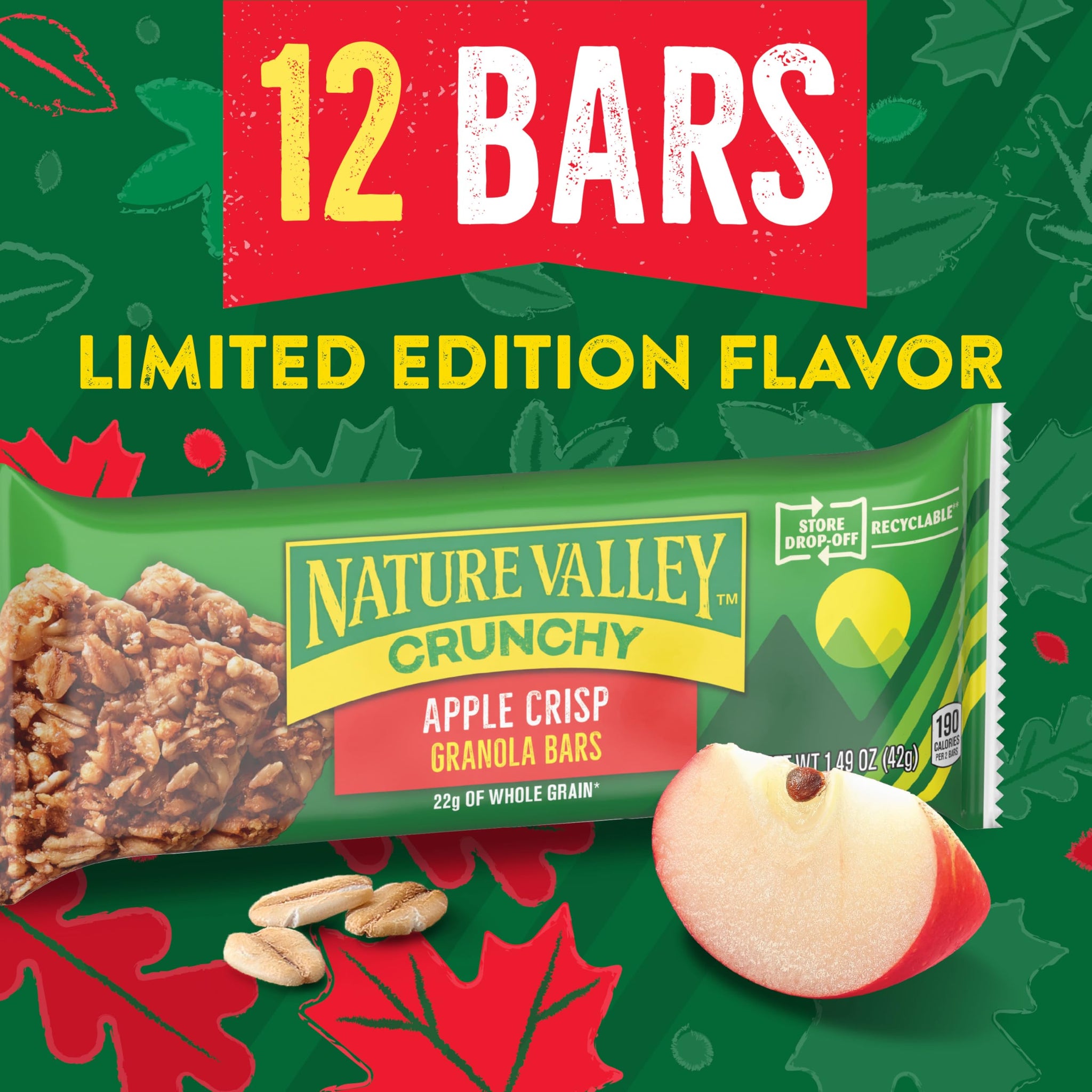 Nature Valley Crunchy Granola Bars, Apple Crisp, Limited Edition Box, 12 Bars, 8.94 oz (6 Pouches)