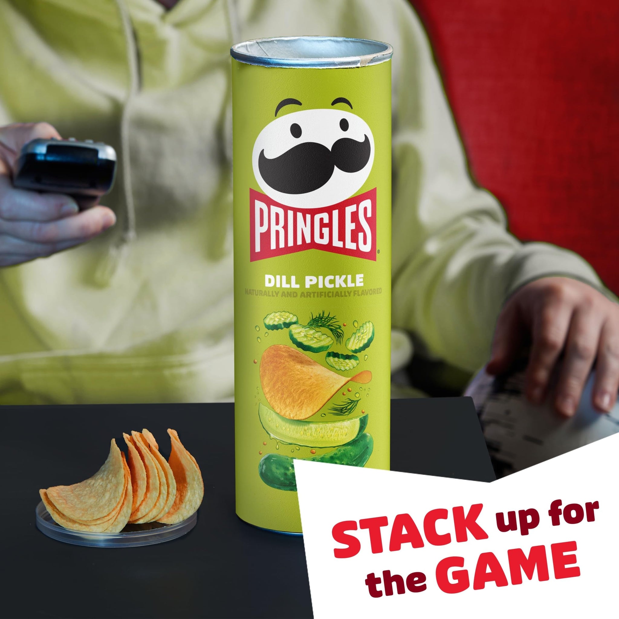 Pringles Potato Crisps Chips, Lunch Snacks, On-the-Go Snacks, Dill Pickle, 5.5oz Can (1 Can)