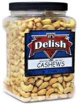Roasted & Salted Cashews by It’s Delish - 2.5 lbs Jumbo Container - Roasted with Sea Salt - Kosher Long-lasting Jar - Energetic, Healthy Snack
