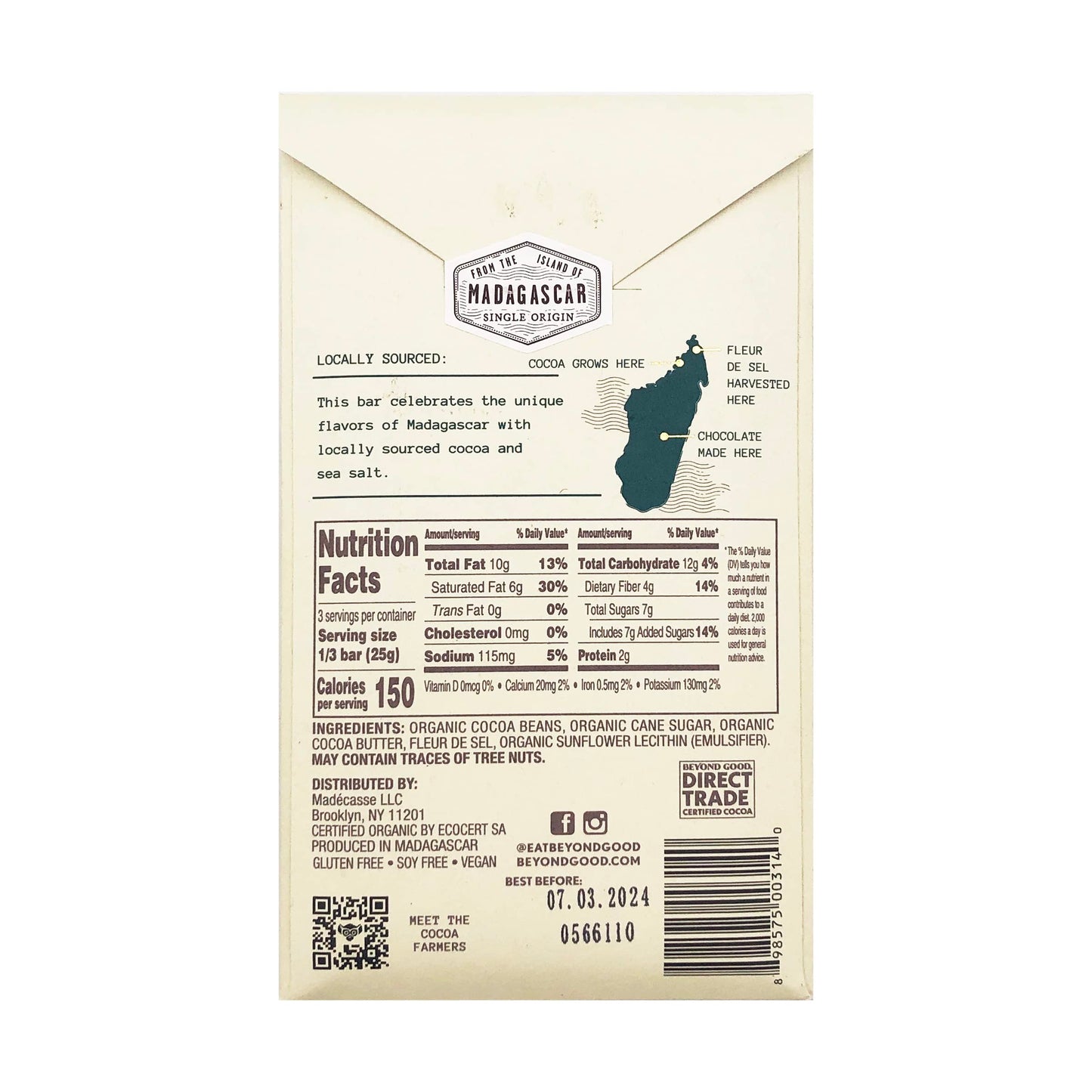 Beyond Good, Madagascar Fleur De Sel Chocolate Bar, 2.64 Ounce