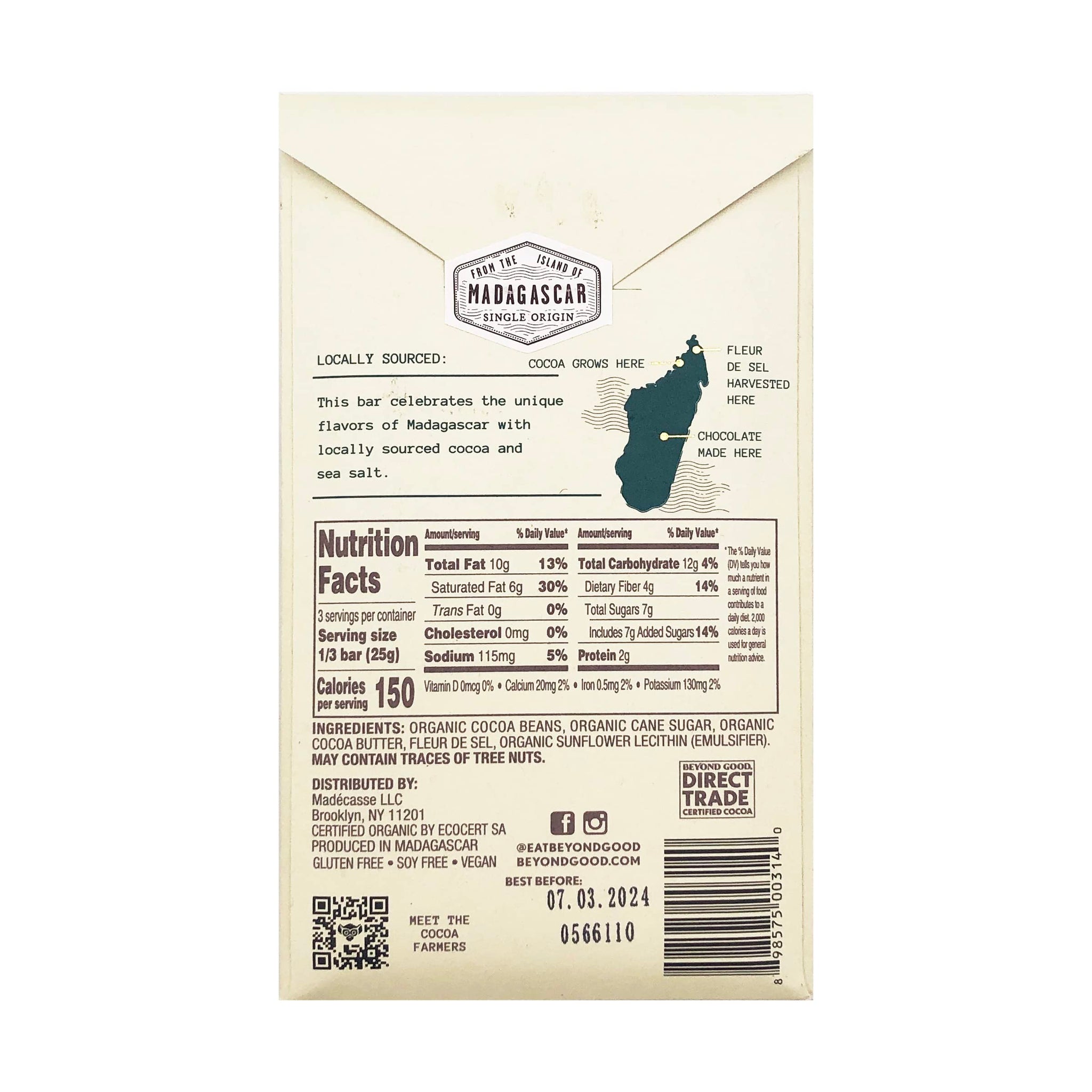 Beyond Good, Madagascar Fleur De Sel Chocolate Bar, 2.64 Ounce