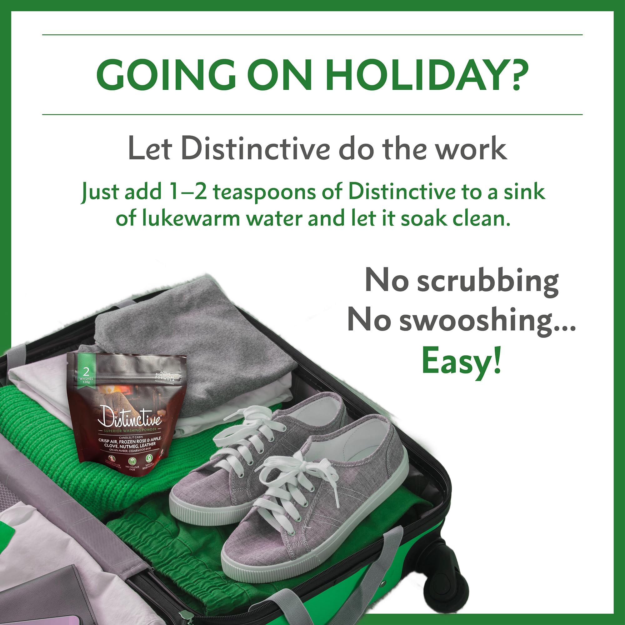 Distinctive Biological Washing Powder | Luxury Eco Detergent | 2 Wash Travel/Trial Pack - Candlelit Cabin Fine Fragrance. For Machine & Handwashing