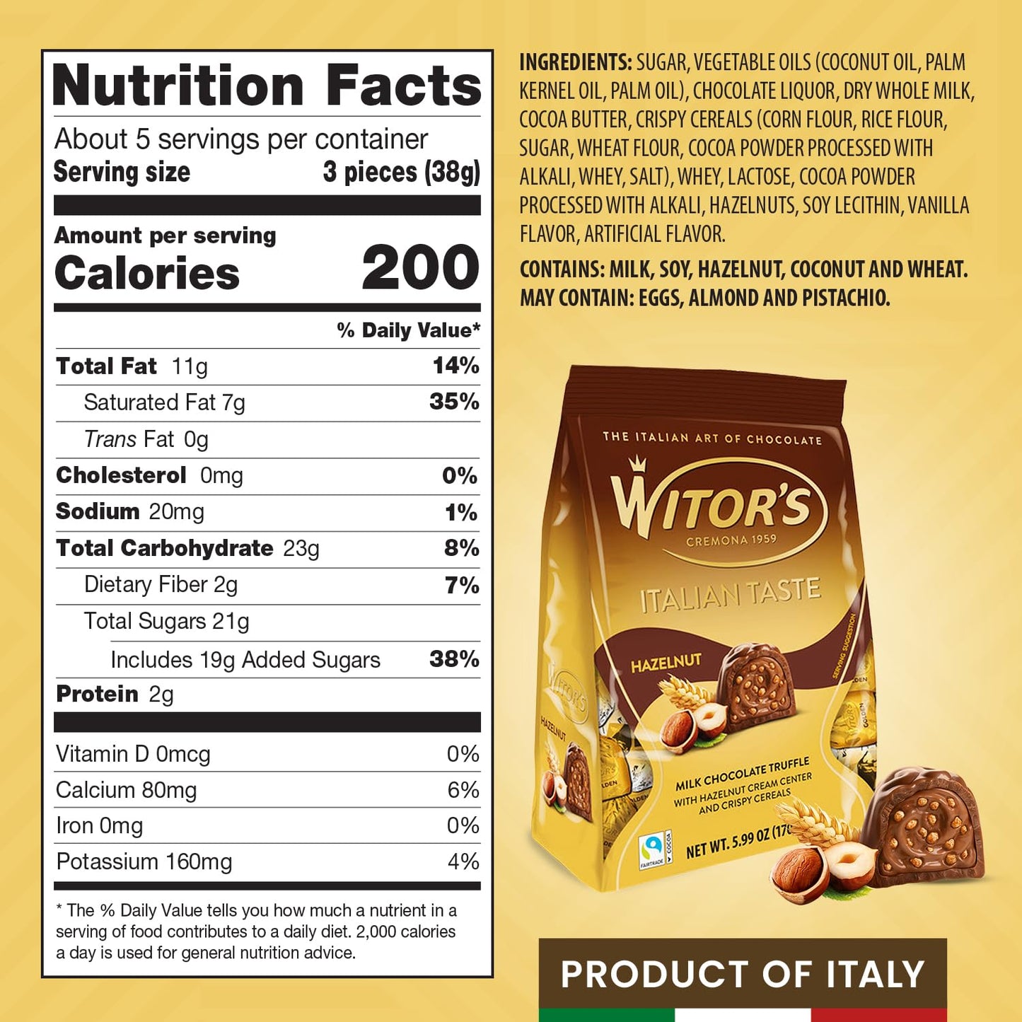 Witor's Chocolate Bags, Chocolate Truffles with Creamy Filling and Crispy Cereals, Made in Italy, Perfect for Gifting, Kosher Chocolate (5.99 Ounce