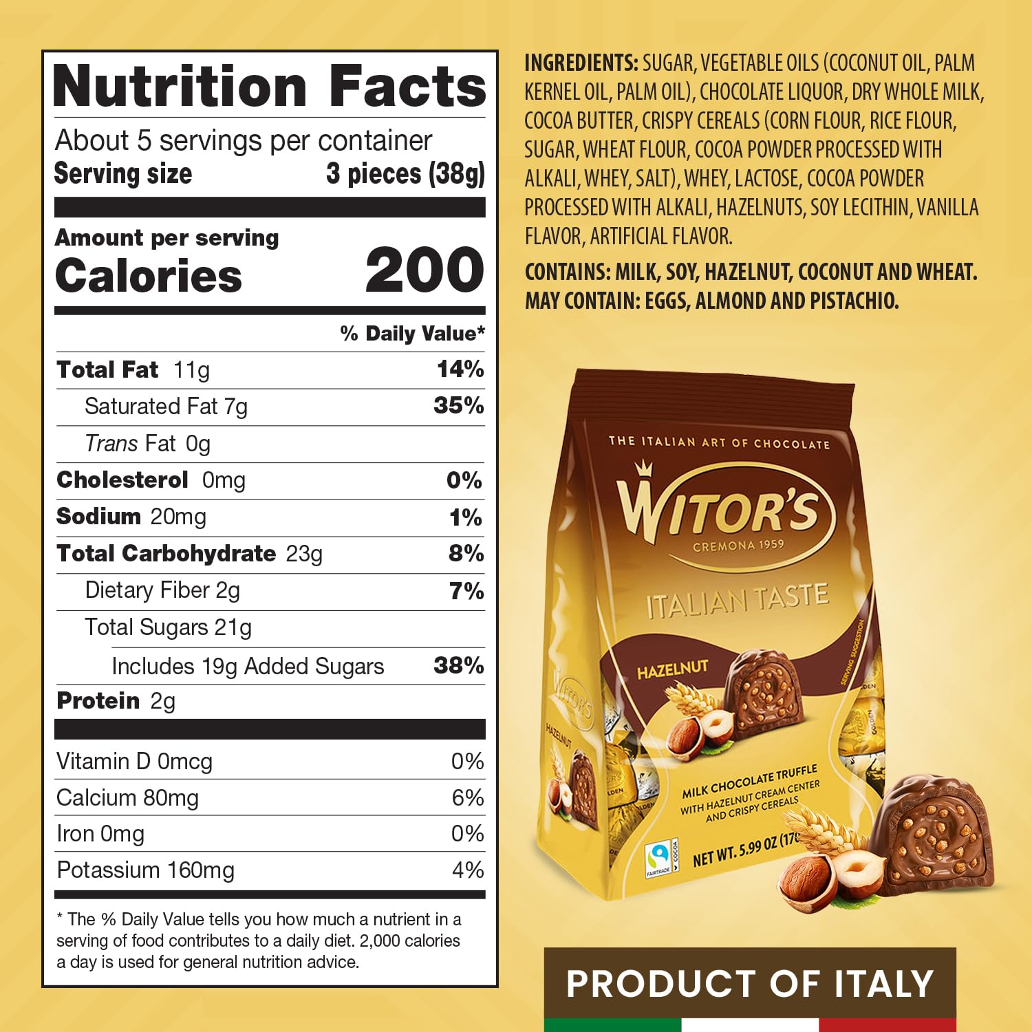 Witor's Chocolate Bags, Chocolate Truffles with Creamy Filling and Crispy Cereals, Made in Italy, Perfect for Gifting, Kosher Chocolate (5.99 Ounce