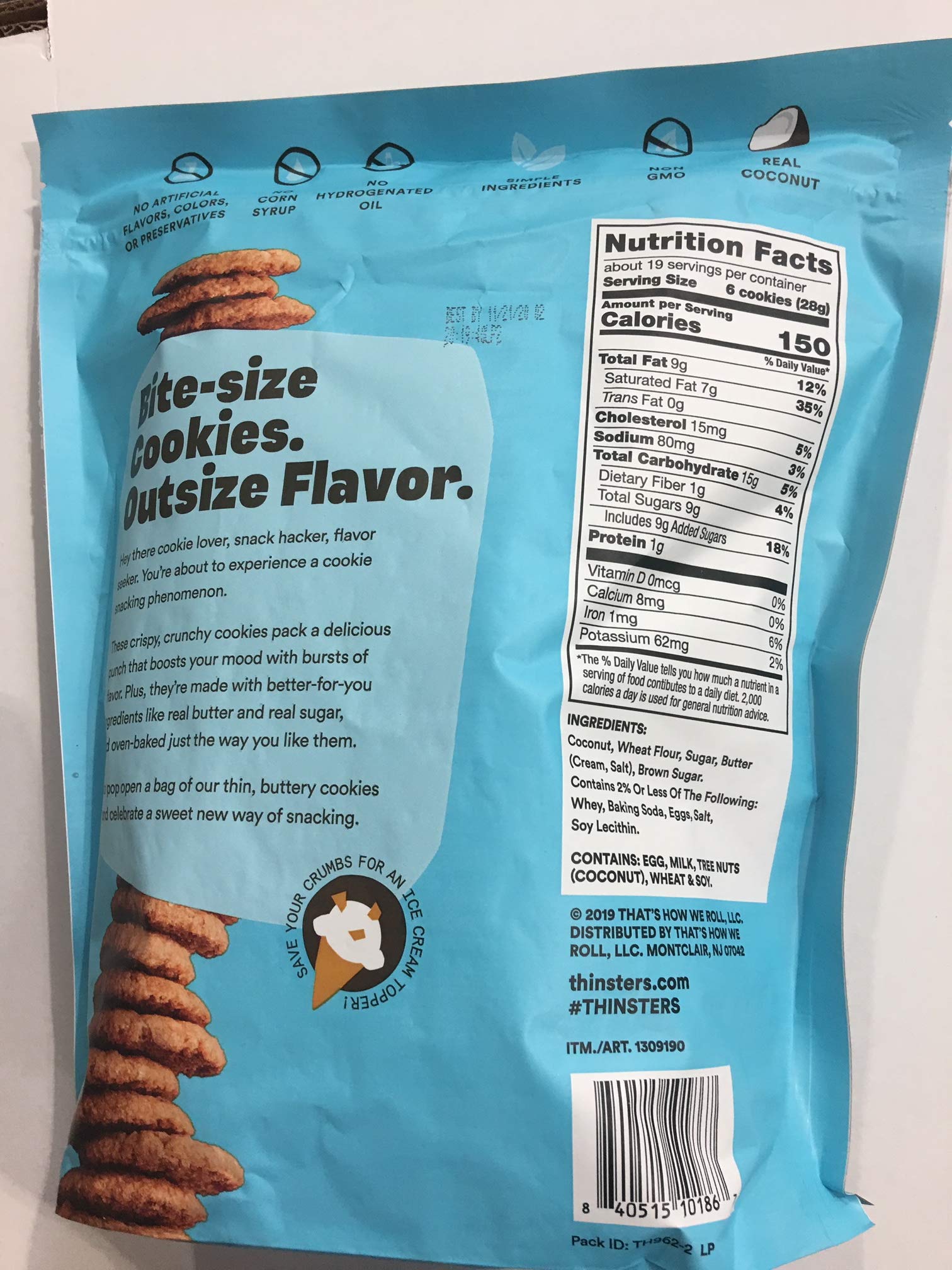 Mrs Thinster's Cookie thins Toasted coconut 19oz NON GMO