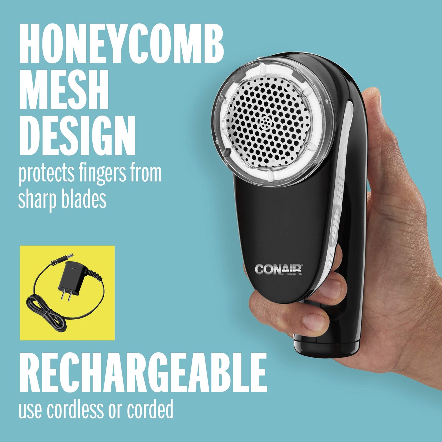 Conair Fabric Shaver and Lint Remover, Rechargeable Portable Fabric Shaver, Black