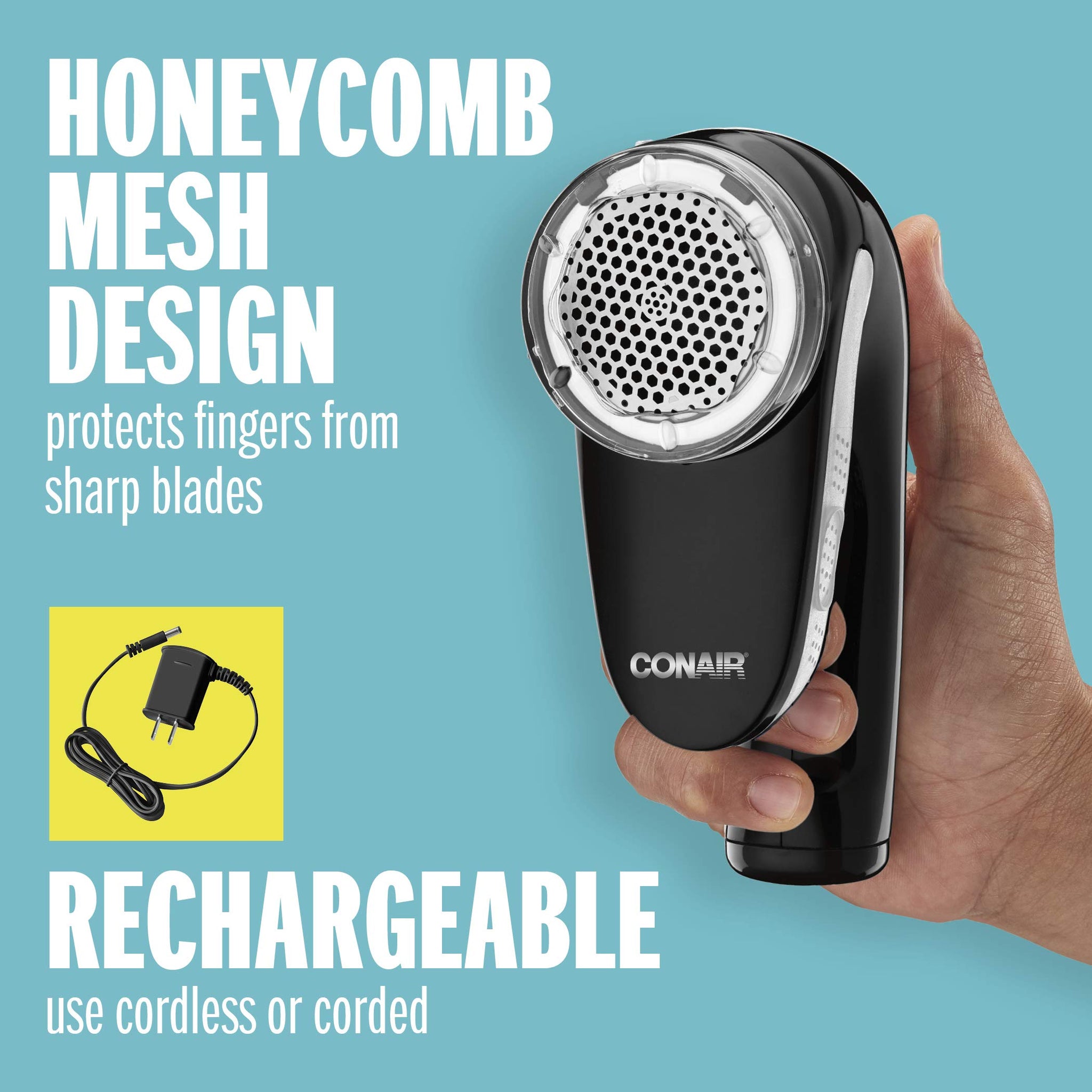 Conair Fabric Shaver and Lint Remover, Rechargeable Portable Fabric Shaver, Black