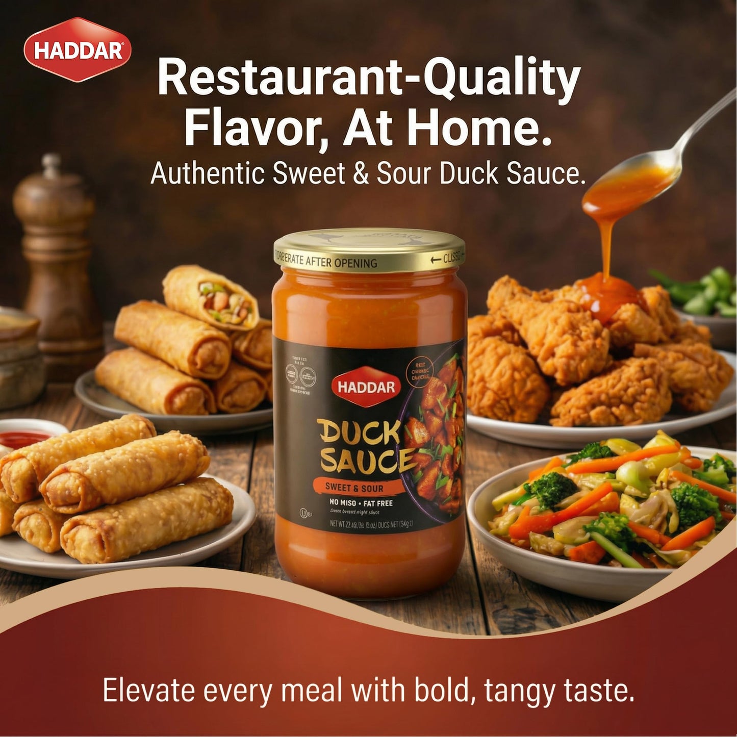 Haddar Sweet & Sour Duck Sauce, 28 oz (2 Pack) | Authentic Asian Style | No MSG | Perfect for Egg Rolls, Spring Rolls, Wontons, Chicken, Fish & Stir