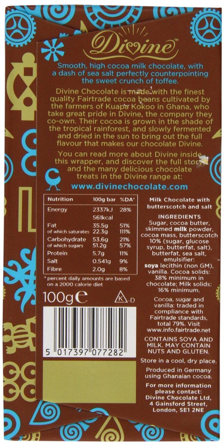 Divine Milk Chocolate with Toffee & Sea Salt 100g - Pack of 2