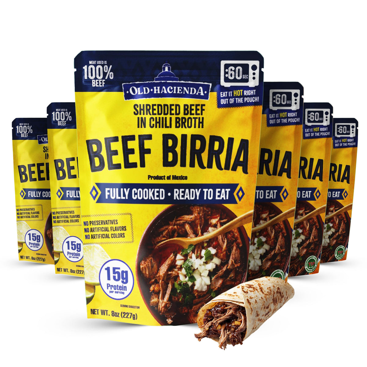 Old Hacienda Beef Birria | 100% Shredded Beef in Chili Broth | Fully Cooked & Ready to Eat | 15g Protein | No Preservatives, Artificial Flavors or