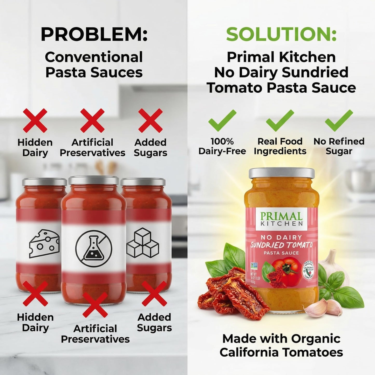 Primal Kitchen Sauce Herb Tomato Creamy Sundried Tomatoes - 15 oz Jar - Pack of 1 - Primal Kitchen Sauce for Pasta and Pizza - Organic Pasta Sauce