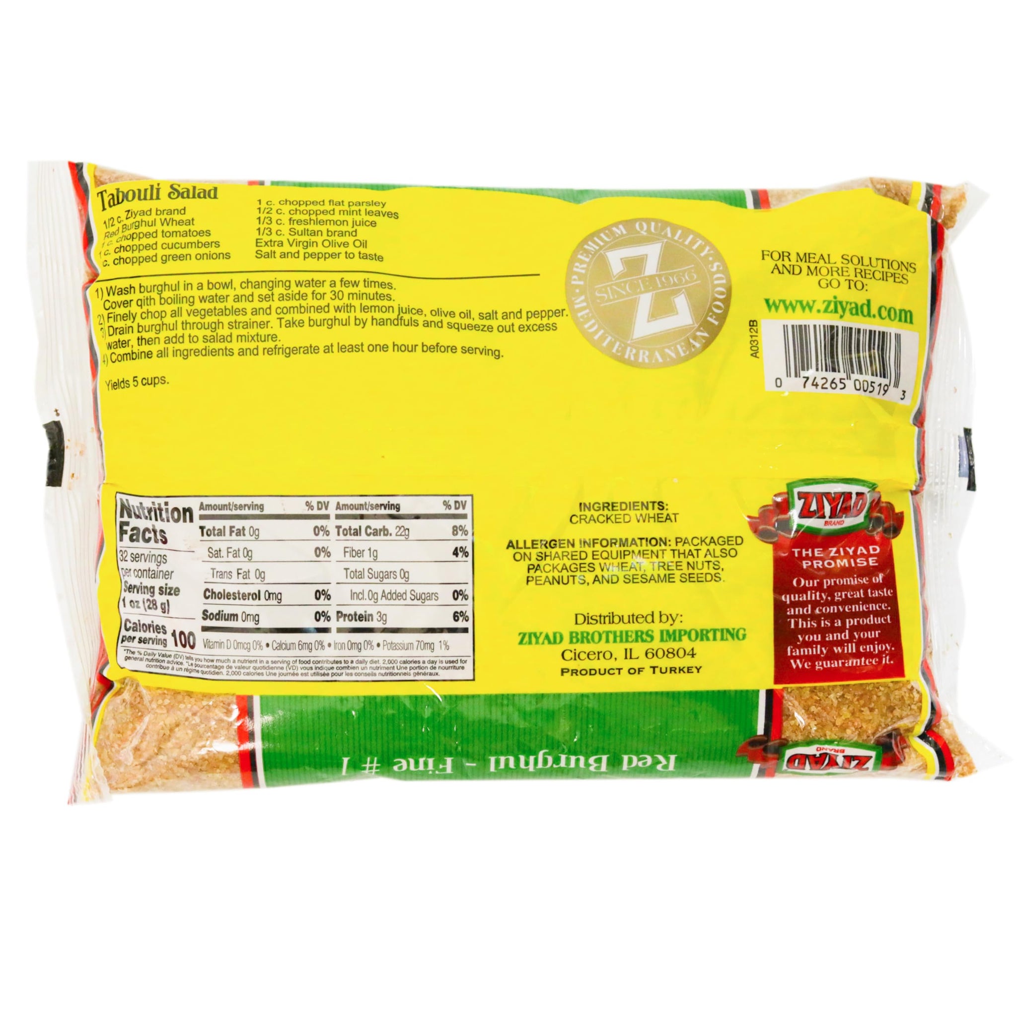 Ziyad Red Wheat Bulgur - Fiber-Rich Whole Grain, Nutty Flavor & Chewy Texture - Ideal for Tabbouleh, Kibbeh, Curries, Soups & Salads - Easy 30-Minute