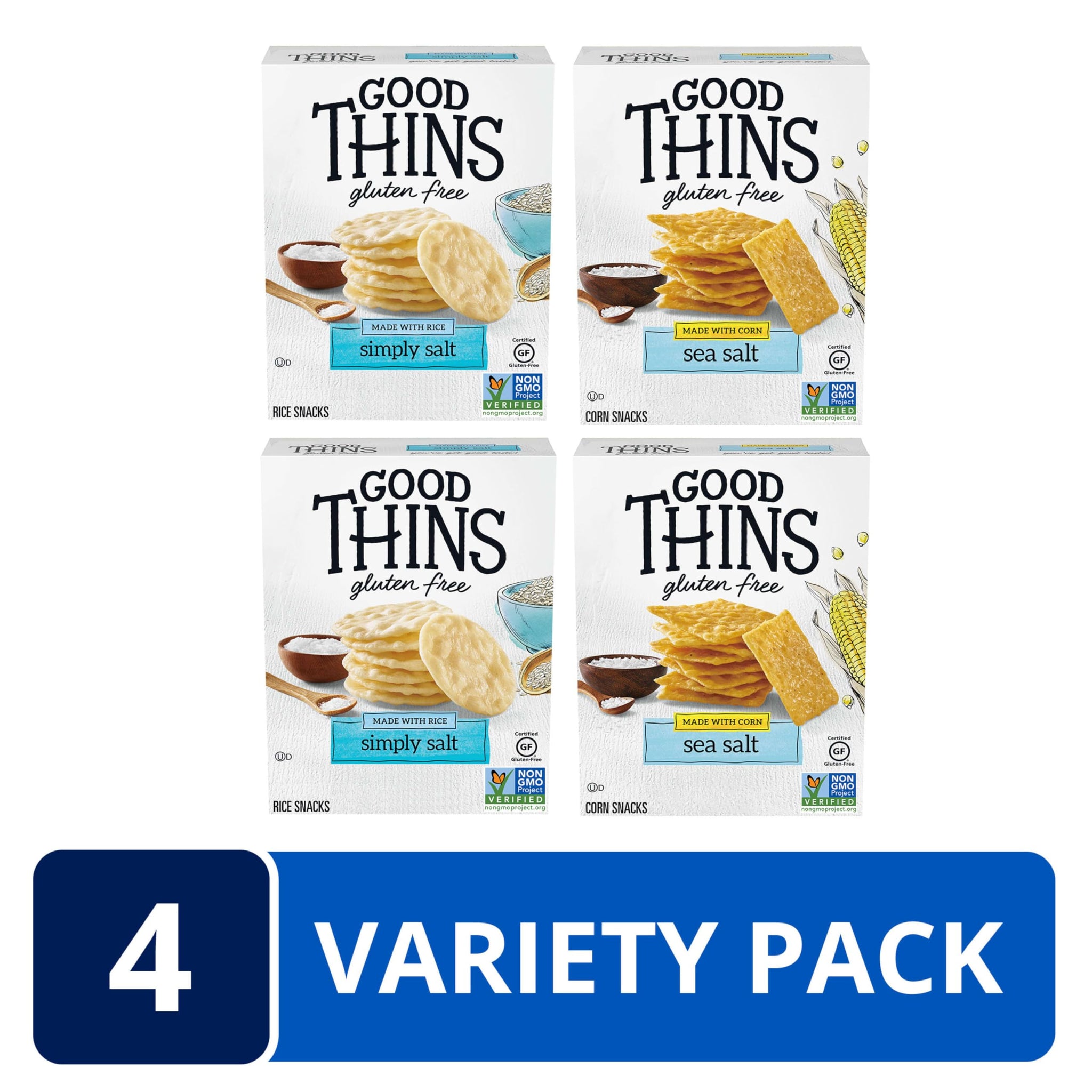 GOOD THINS Rice & Corn Snacks Gluten Free Crackers Variety Pack, Bulk Snack Crackers, 4 Boxes