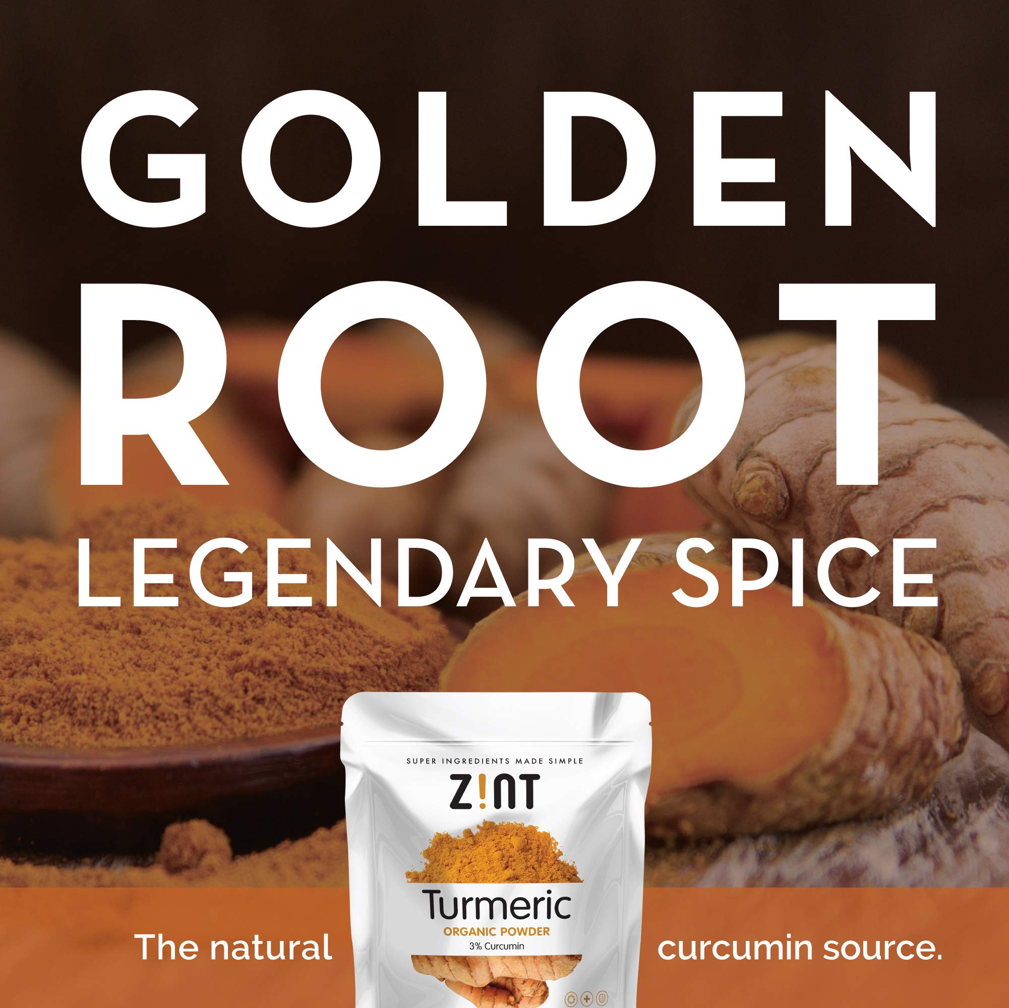Zint Organic Turmeric Powder (16 oz): Raw Turmeric Root Curcumin Powder Spice, For Cooking, Smoothies, Golden Milk
