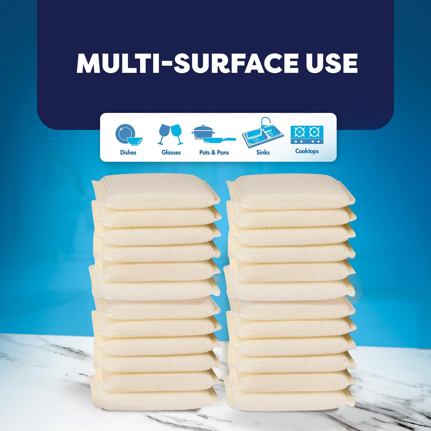 24 Pack Scrub Sponges Kitchen by SCRUBIT, Multi-Purpose Scouring Pads, Non-Scratch Cleaning Sponges for Dishes, Pots & Non-Stick Cookware - Long