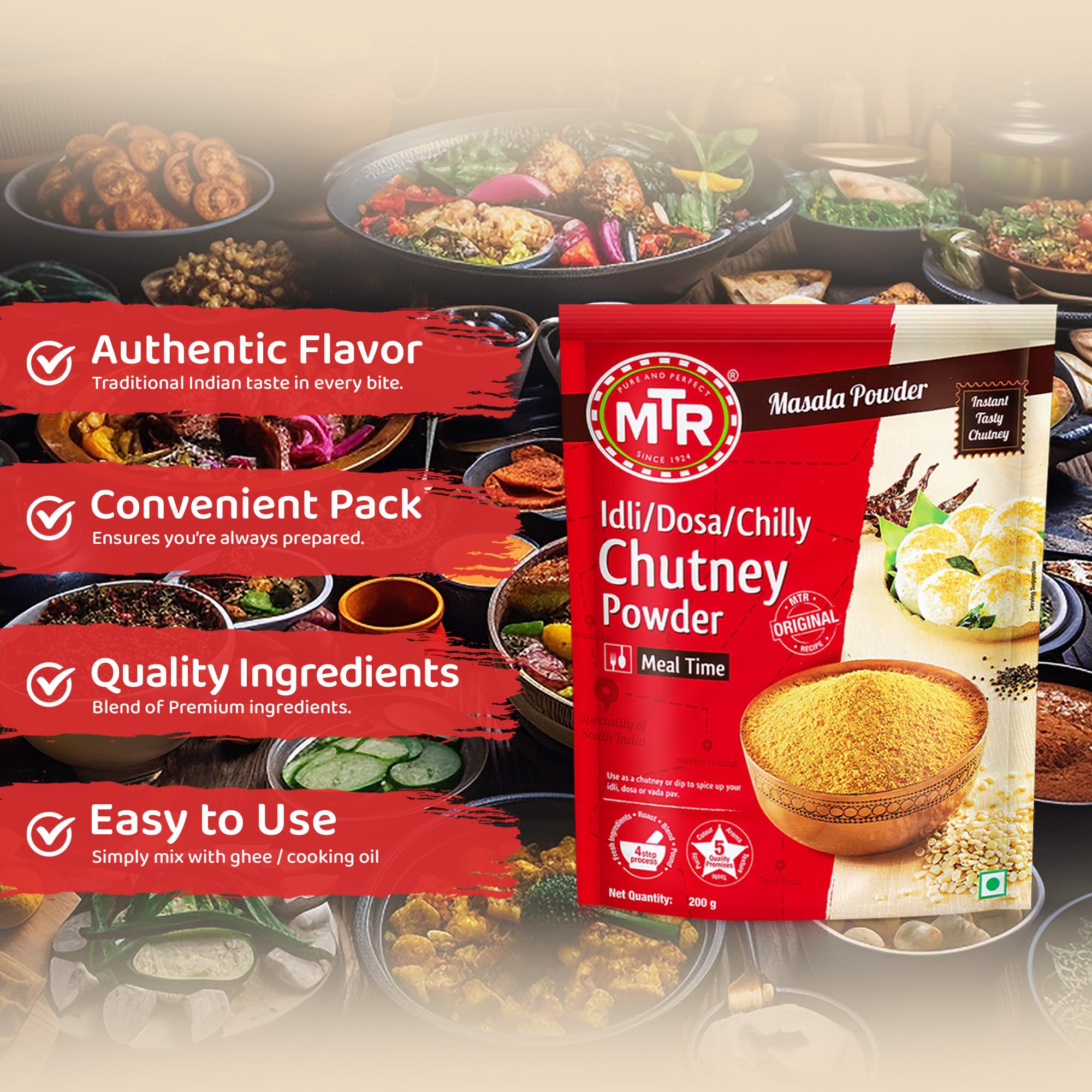 MTR Indian Spices Chutney Powder - Masala Rice Seasoning Indian Meals, 6pk