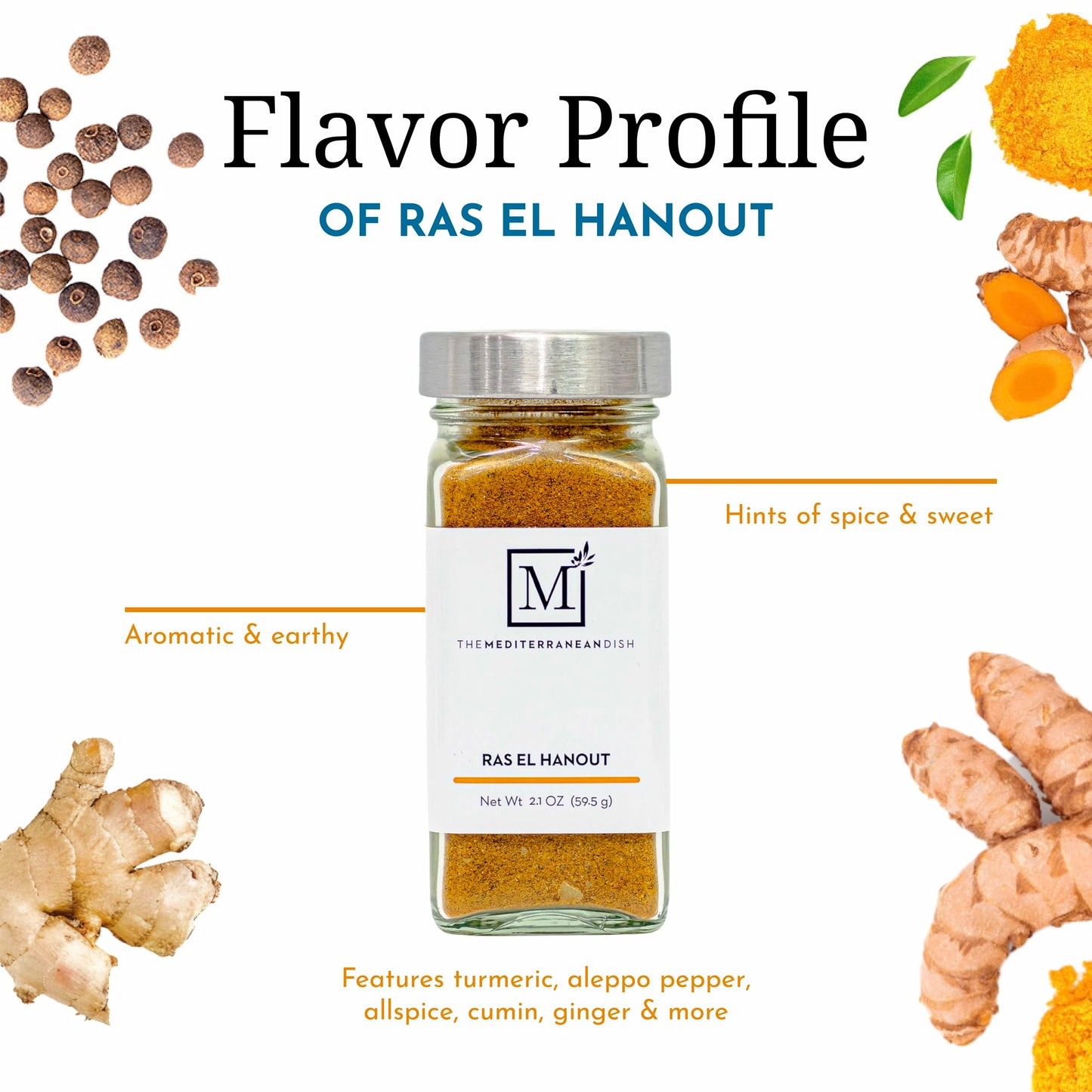 The Mediterranean Dish Ras El Hanout - Warm, Exotic, Sweet and Savory Blend for Cooking and Grilling - Gourmet Chef Essential - North African