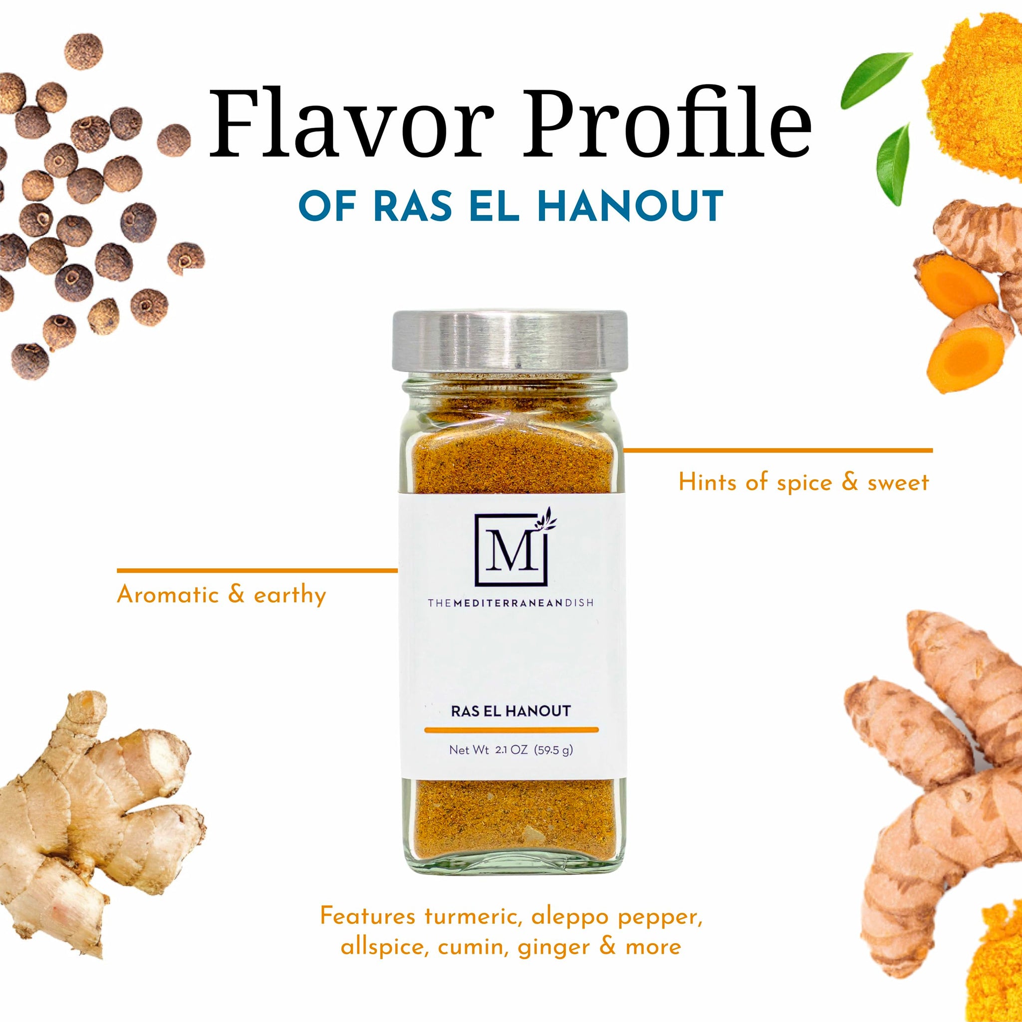 The Mediterranean Dish Ras El Hanout - Warm, Exotic, Sweet and Savory Blend for Cooking and Grilling - Gourmet Chef Essential - North African