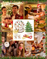 Christmas Disposable Dinnerware Set - Serves 16 - Holiday Party Supplies with Paper Plates, Cups, Napkins, Straws, Gold Cutlery for Christmas, Winter