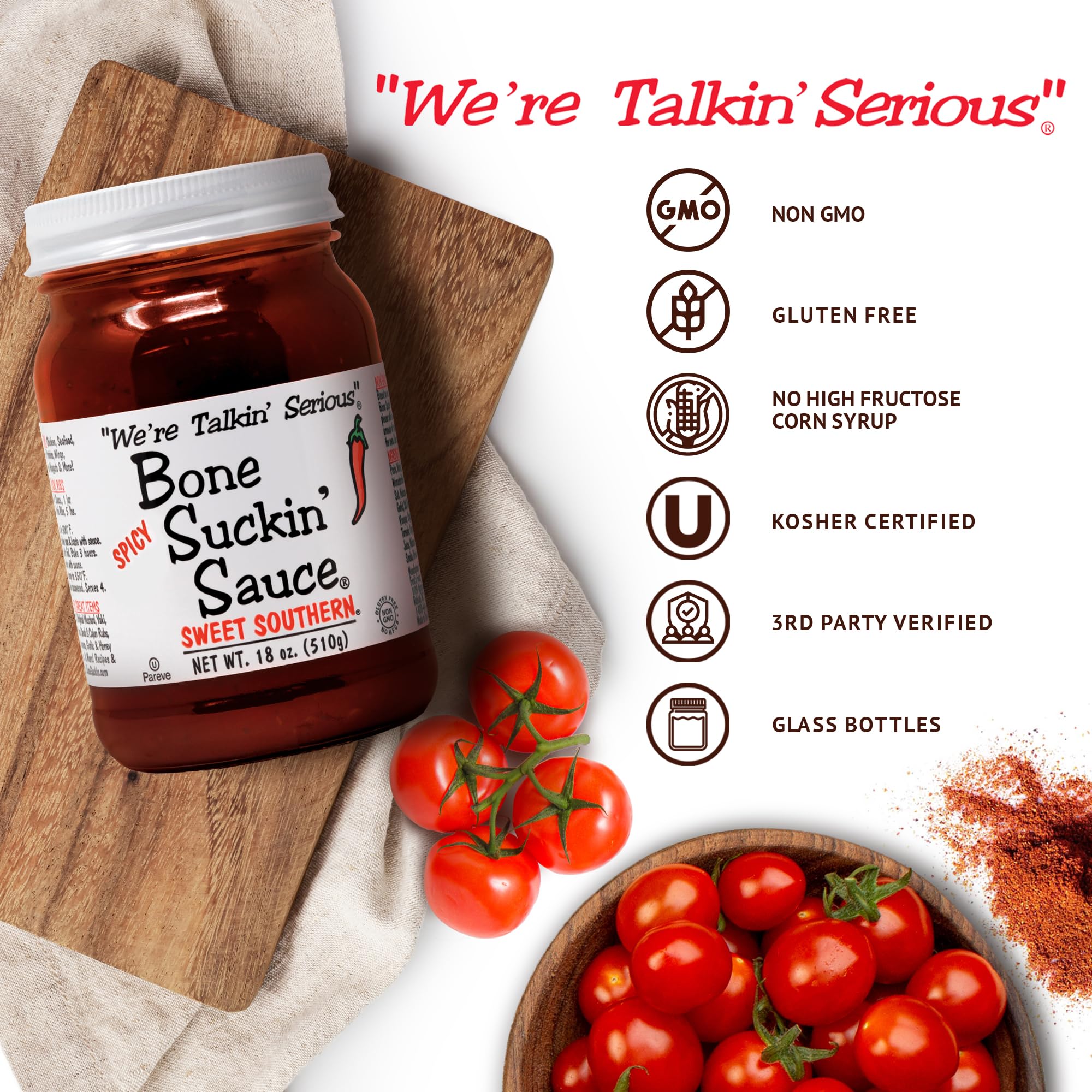 Bone Suckin' Sauce Sweet Southern BBQ Sauce - 18 oz in Glass Bottle, All-Purpose Barbecue Sauce, For Ribs, Chicken, Pork, Beef, Gluten-Free, Non-GMO