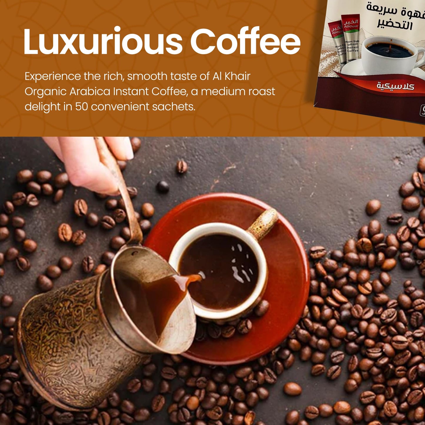 Al Khair Saudi Instant Classic Coffee Packets,Non GMO Verified (2gx50Stx) 100g