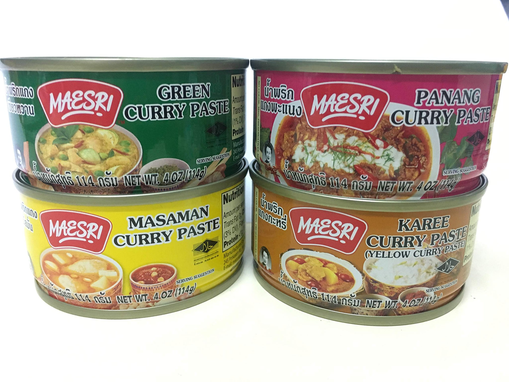 Maesri Variety Curry Paste 4pk Green, Karee, Masaman, & Panang Curry - 4 oz