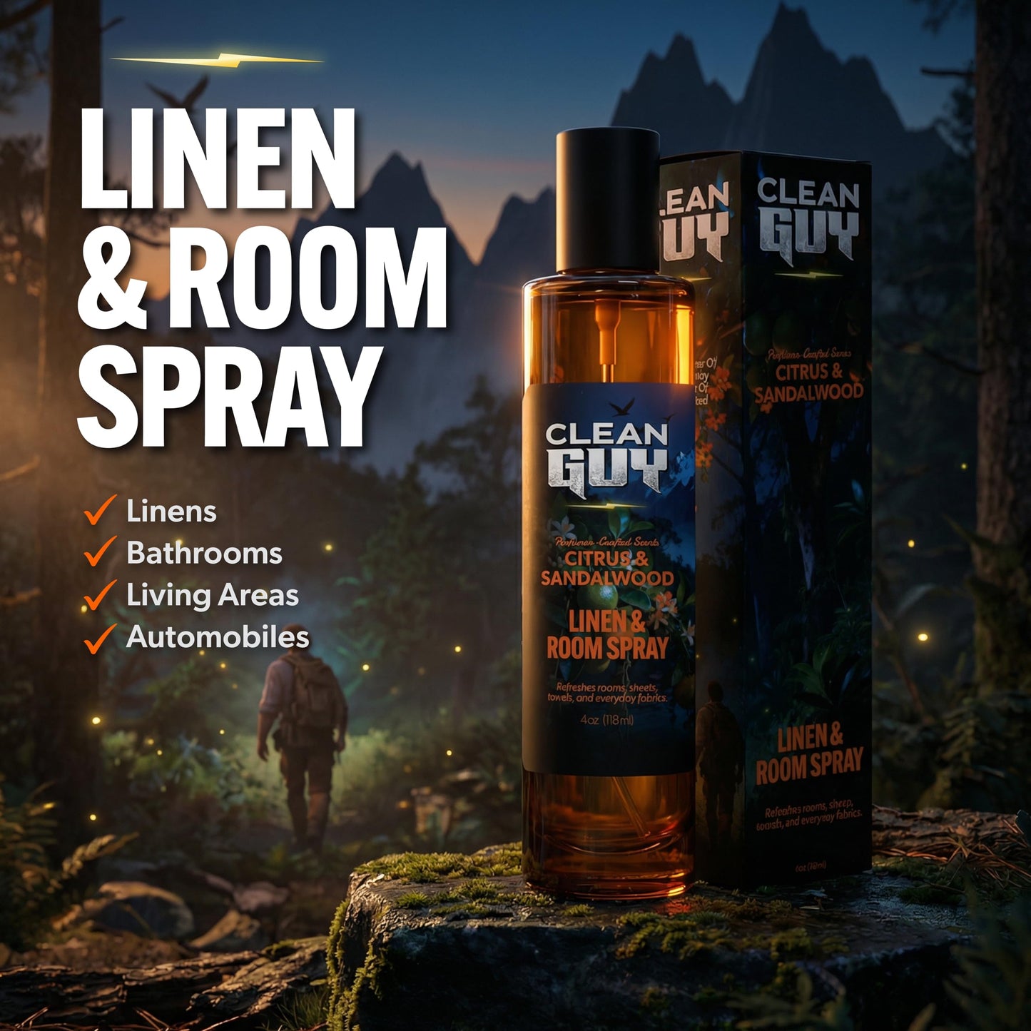 Clean Guy Room Spray for Men, Air Freshener Odor Eliminator- Masculine Home Fragrance & Linen Spray with Essential Oils - Long Lasting Room Deodorizer